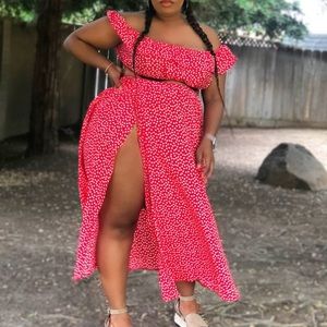 Two piece off the shoulder maxi skirt set